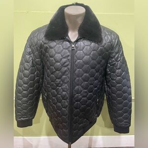 Barya jacket lambskin/mink collar black bomber modern fit